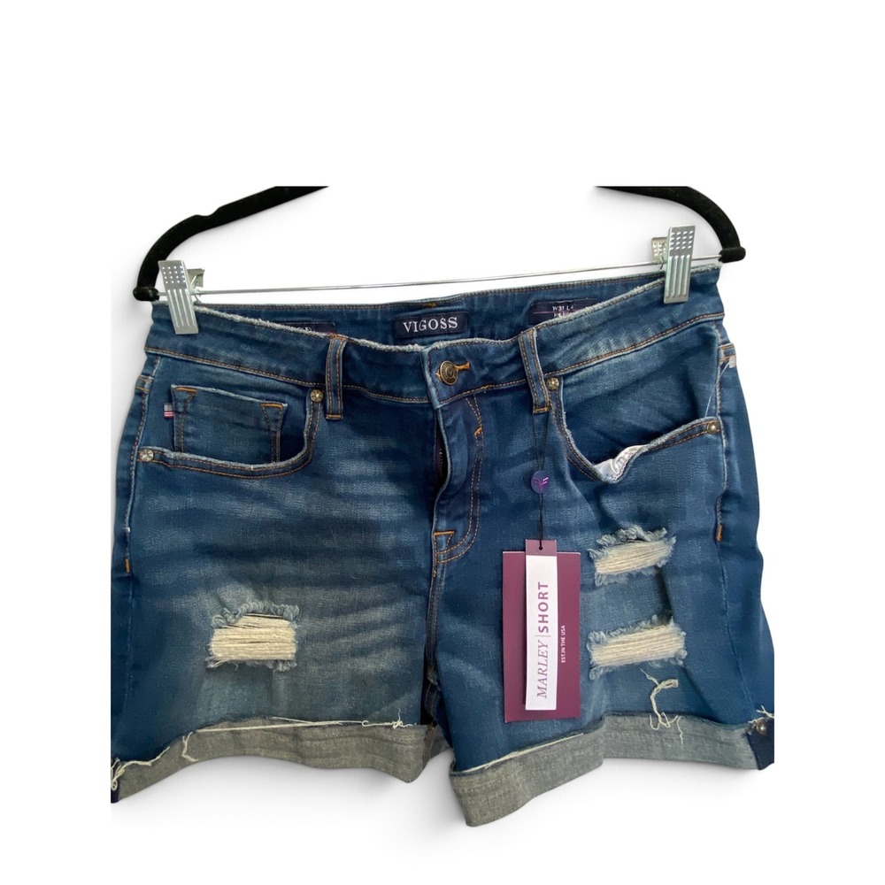 Vigoss Marley Mid Rise Distressed Denim Shorts Medium Wash Blue Size 31 NWT